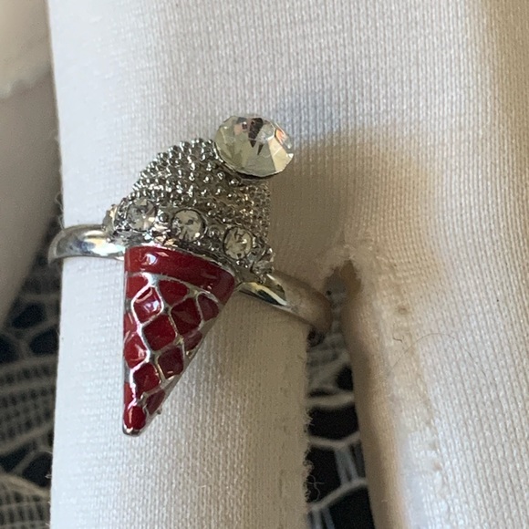 Ring Ice cream cone red enamel with crystal - Picture 4 of 5